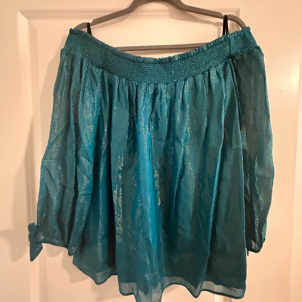 Lilly Pulitzer Shimmering Teal Off-Shoulder Top